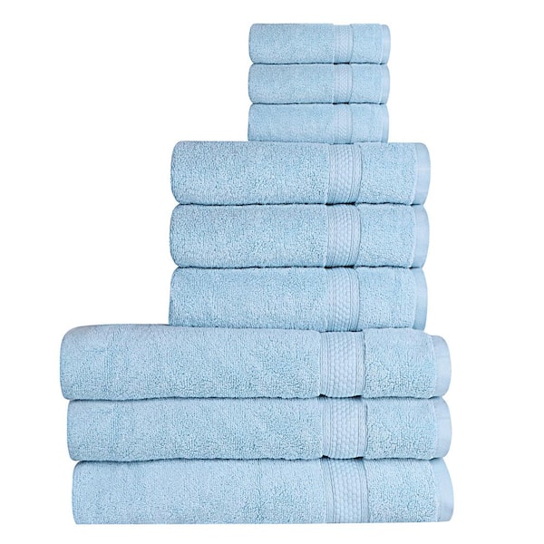 A1 Home Collections A1HC 500 GSM Duet Technology 100% Cotton Ring Spun Chambray Blue Quick Dry Low Lint Highly Absorbent 9-Piece Towel Set