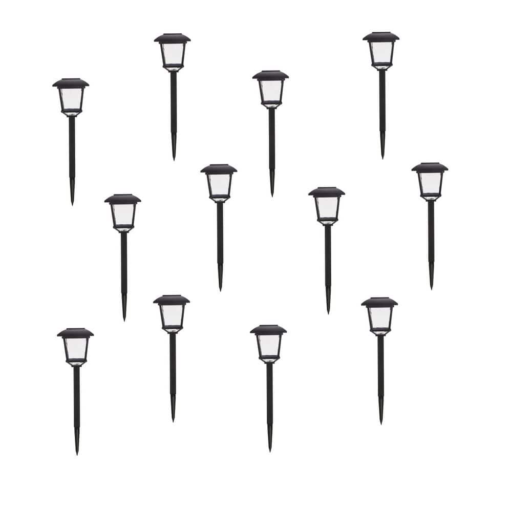 Hampton Bay Terrace Park 10 Lumen Black LED Weather Resistant Outdoor Solar Path Light with Plastic Lens (12-Pack) 32300-008 - The Home Depot