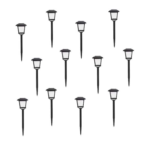 Hampton Bay Terrace Park 10 Lumen Black LED Weather Resistant Outdoor Solar Path Light with Plastic Lens (12-Pack)