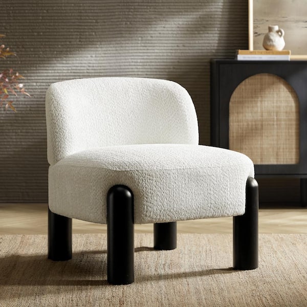 JAYDEN CREATION Veromca Ivory 28 in. W Modern Accent Chair with Solid Wood Legs
