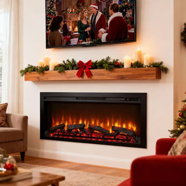 44 in. Wall Mount/Recessed LED Electric Fireplace with Overheat Protection, Temperature Adjustment in Black