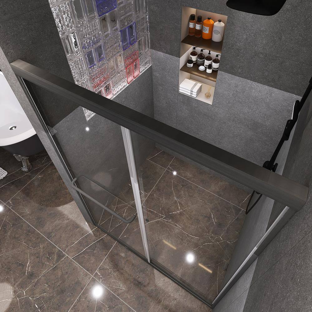 48" Black Framed Double Sliding Shower Door with Clear Glass