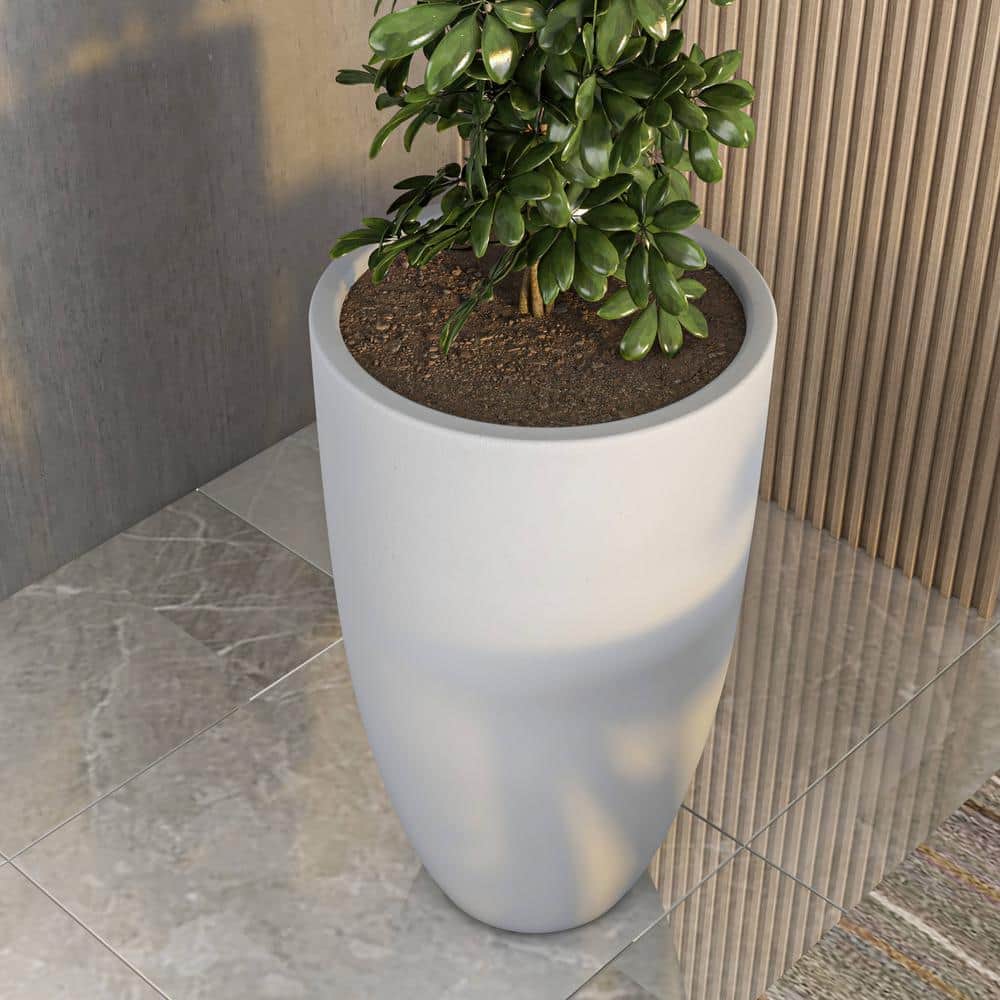 Crete 39" Aged Concrete Fiberstone Tapered Round Planter Pot