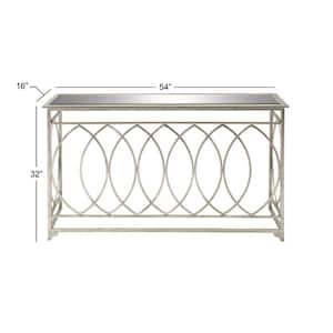 54 in. Silver Extra Large Rectangle Metal Geometric Console Table with Mirrored Glass Top