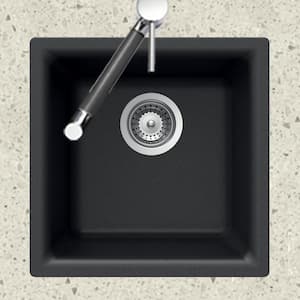 Quartztone Granite Dual Mount 13 x 13 inch Single Bowl Bar Sink, Black, E-100 MIDNITE
