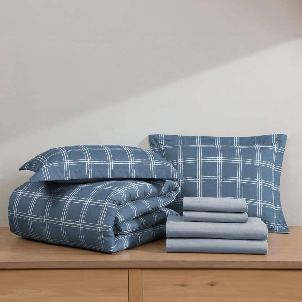 Navy Full Reversible Microfiber Down Alternative Bed-In-A-Bag Set