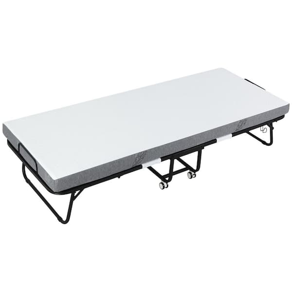 Unbranded Metal Outdoor Day Bed with White Cushion, Rollaway Bed - Portable Folding Guest Bed with 4 in. Mattress