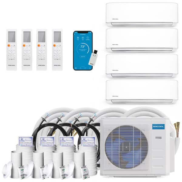 DIY 36,000 BTU 3 Ton 4-Zone Ductless Mini Split AC with Heat Pump - 230V 1-16' 2-50' 1-66' Install Kit