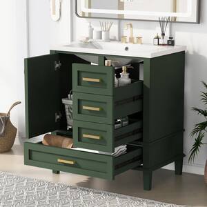 Victoria 30 in. W x 18 in. D x 34 in. H Freestanding Single Sink Bath Vanity in Green with White Integrated Countertop