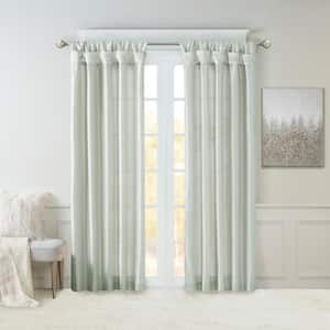 Natalie Dusty Aqua Solid Polyester 50 in. W x 84 in. L Room Darkening Twisted Tab Curtain with Lining