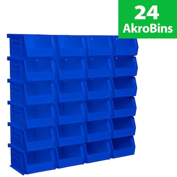 30210 Series, 4 1/8 in. H x 5 3/8 in. D x 3 in. W, Blue Plastic Stackable Storage Bins Hanging Organizer, 24-Pack