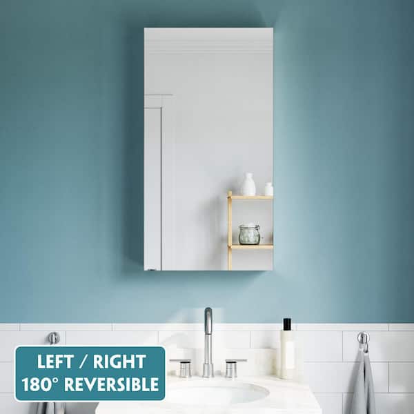 WYonder 16 in. W x 30 in. H Rectangular Aluminum Recessed/Surface Mount (Reversible) Medicine Cabinet with Mirror