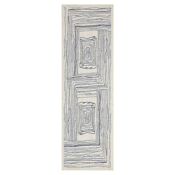 Kalina 2 ft. x 8 ft. Ivory&Blue Indoor/Outdoor Area Rug