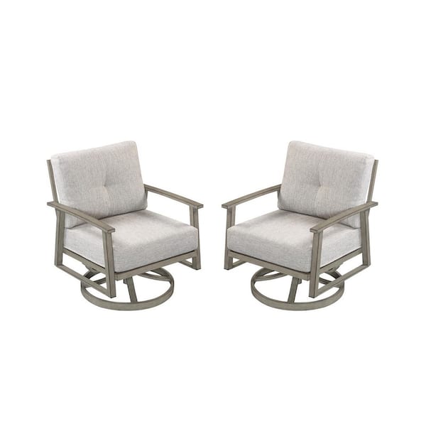 Unbranded 2 Pieces Limed Oak Aluminum Outdoor Couch with Gray Cushions All Weather Patio Furniture Swivel Chairs Armchair Set of 2