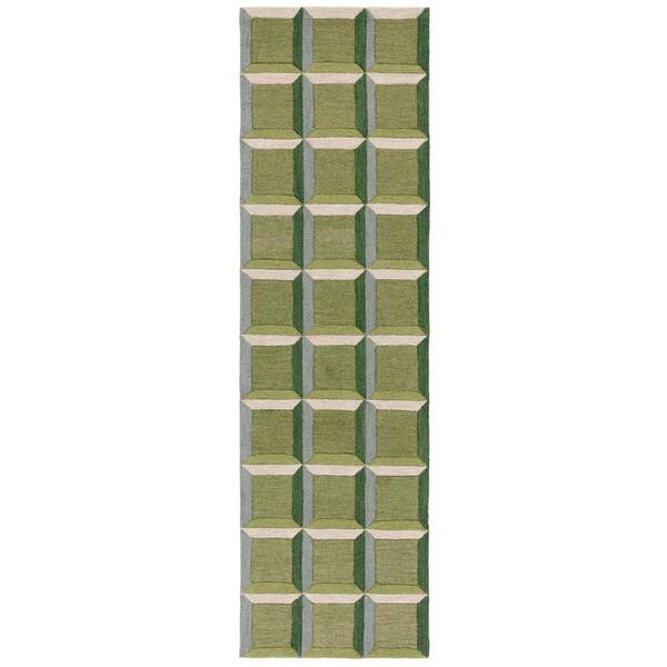 SAFAVIEH Genre 2 ft. x 7 ft. Green/Beige square Geometric Runner Rug