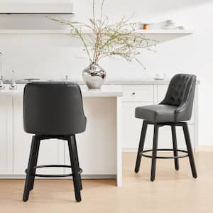 Percival 26 in. Stone Gray Wood Frame Leather Counter Height Swivel Bar Stools for Kitchen Room (Set of 2)