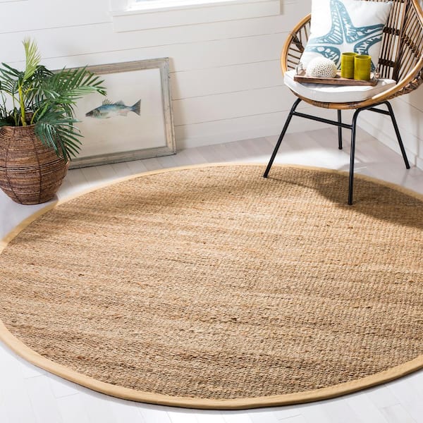 Natural Fiber Beige 7 ft. x 7 ft. Round Solid Area Rug