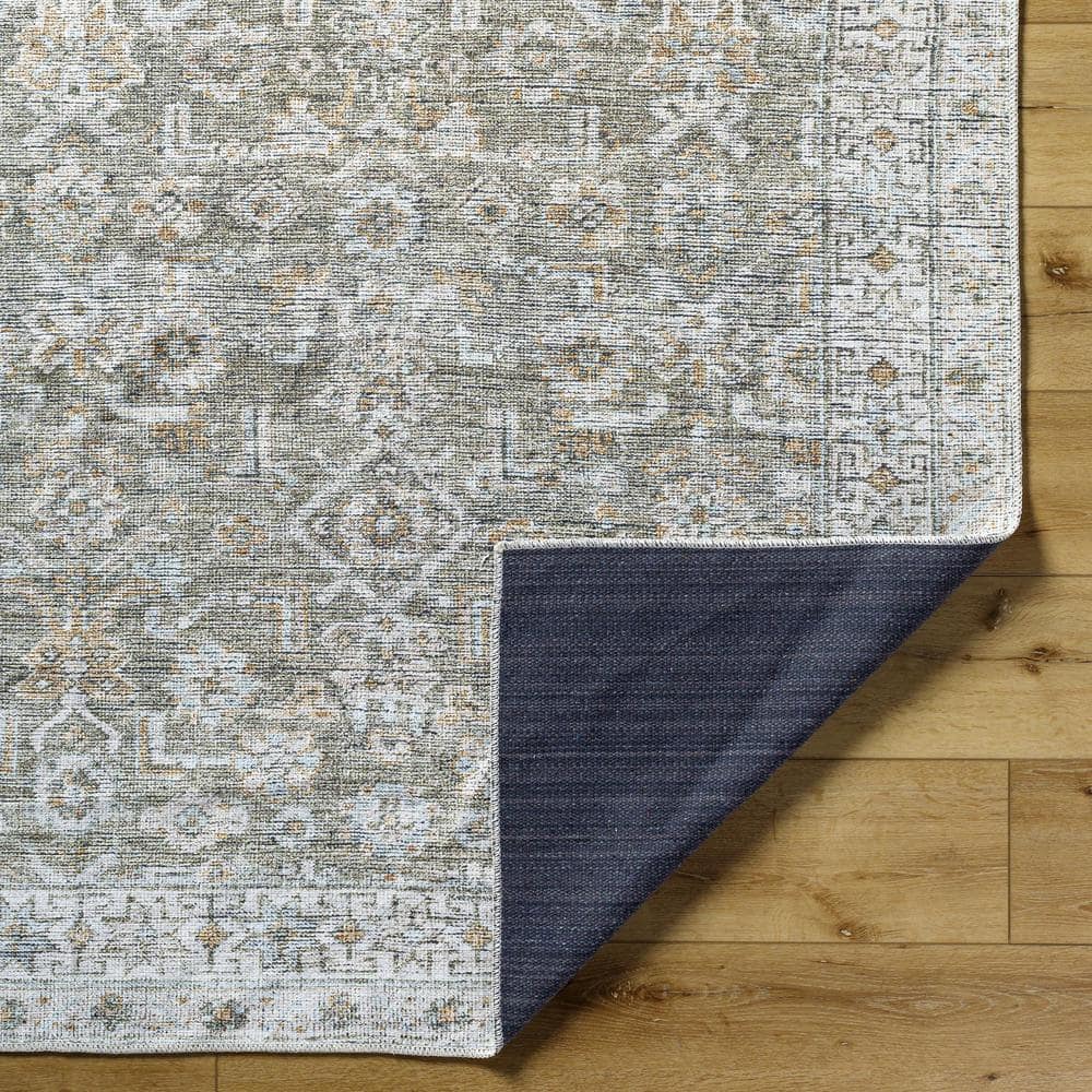 Olive and Off-White Synthetic Flat Woven 5' x 7' Area Rug