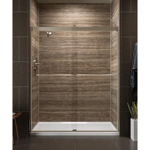 Levity 56-60 in. W x 74 in. H Frameless Sliding Shower Door in Bronze finish with Towel Bar