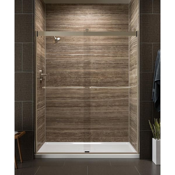 KOHLER Levity 56-60 in. W x 74 in. H Frameless Sliding Shower Door in Bronze finish with Towel Bar
