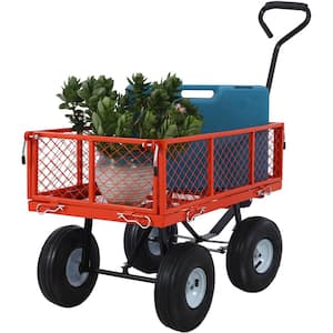 Steel Garden Cart Steel Mesh Removable Sides 3 cu. ft. 550 lbs.. Capacity in Red