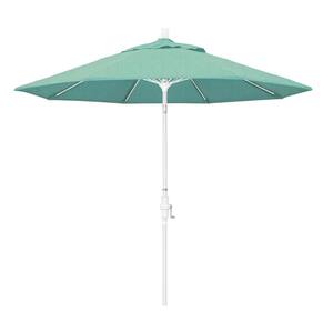 9 ft. Matted White Aluminum Market Patio Umbrella with Collar Tilt Crank Lift in Spectrum Mist Sunbrella