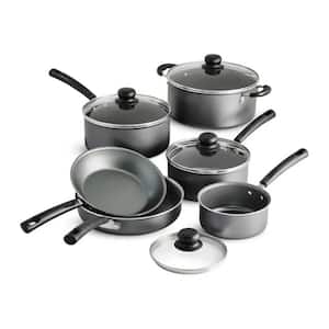 10-Pieces Ceramic Nonstick Cookware Set in Gray with Tempered Glass Lids for Simmering, Boiling, Searing and Sauteing