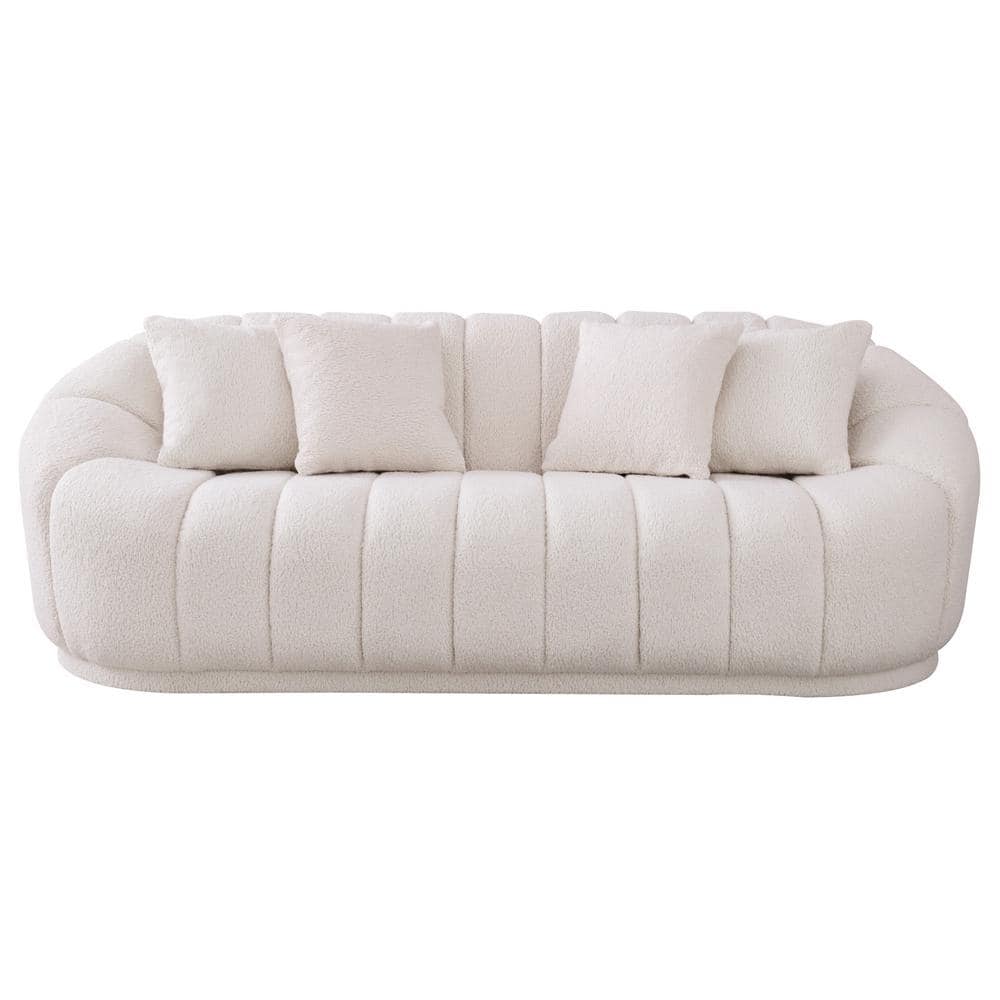 Ashcroft Furniture Co Fullbright 87 in W Round Arm Boucle Fabric Modern  Japandi Style Couch in White HMD01800 - The Home Depot