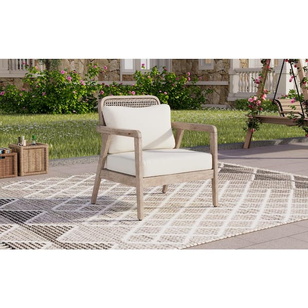 Acme Furniture Glazed White Removable Cushions Wicker Frame