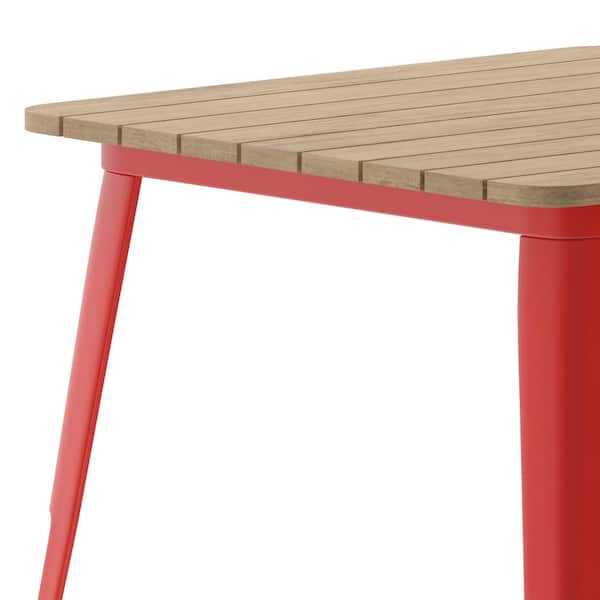 Carnegy Avenue Contemporary Red Plastic 32 in. 4-Leg Dining Table with Steel Frame (Seats 4), Brown/Red