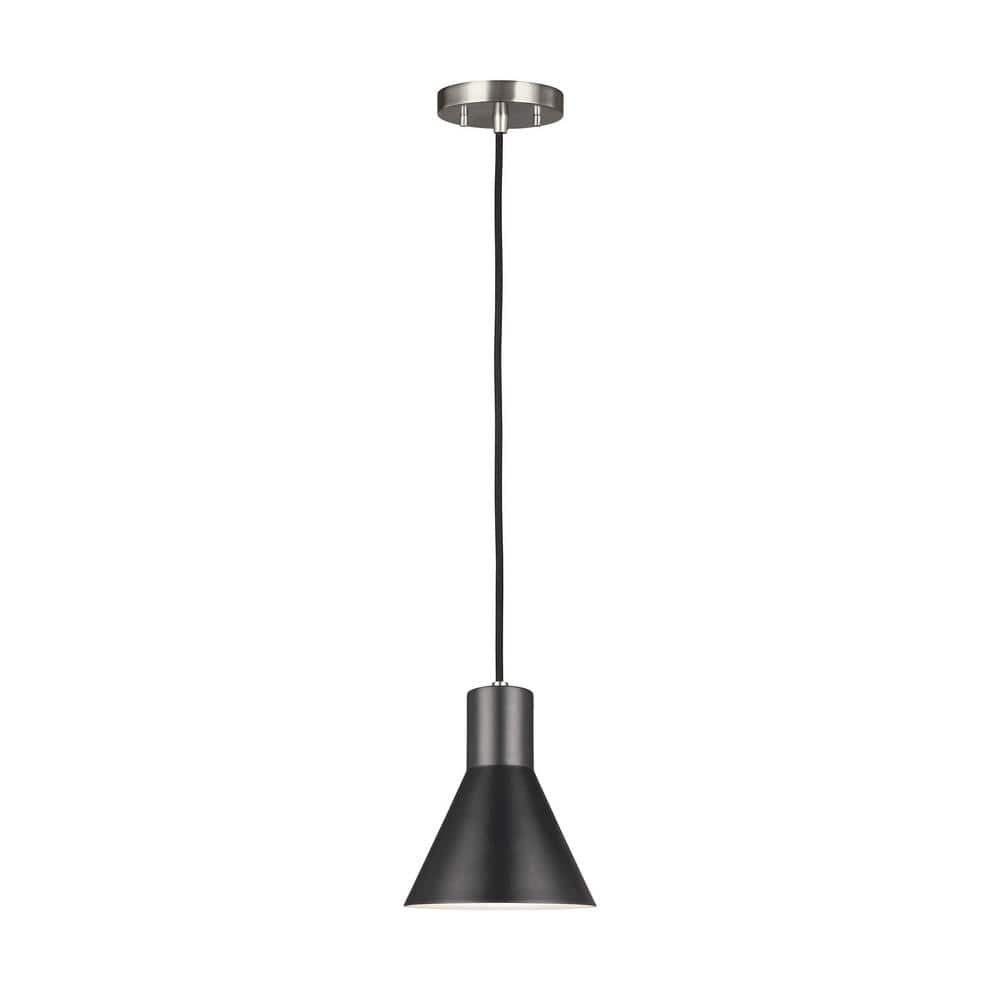 Brushed Nickel Black Metal Single Light Pendant