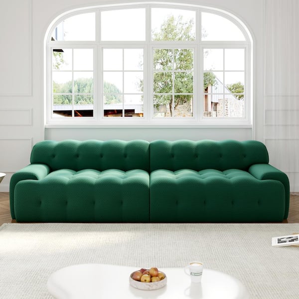 Magic Home 103 in. Armless Waffle Roche Blogger Minimalist 2-Piece 3D Knit Polyester Modular Loveseat Sectional Sofa Couch in Green