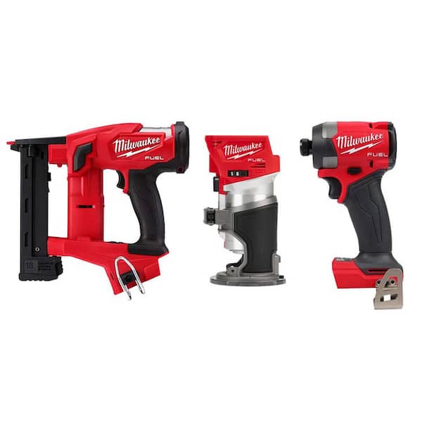 M18 FUEL 18V Lith-Ion Brushless Cordless 18-Gauge 1/4 in. Narrow Crown Stapler w/ Router & Impact Driver