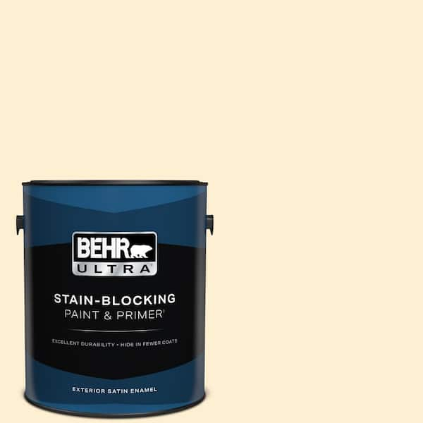 BEHR ULTRA 1 gal. #YL-W03 Honied White Satin Enamel Exterior Paint & Primer