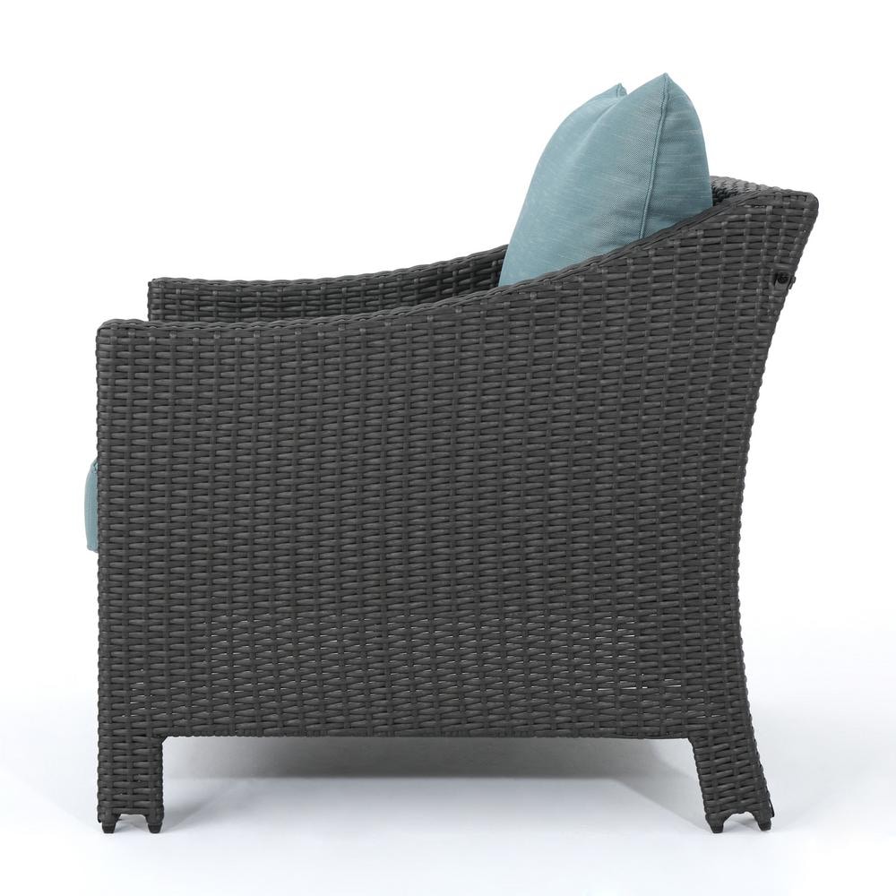 Charles Gray Wicker Outdoor Club Chairs with Teal Cushions (Set of 2)