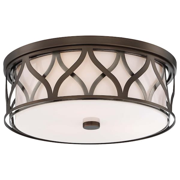 Minka Lavery 150-Watt Equivalence 16 in. Harvard Court Bronze with Pewter Integrated LED Flush Mount