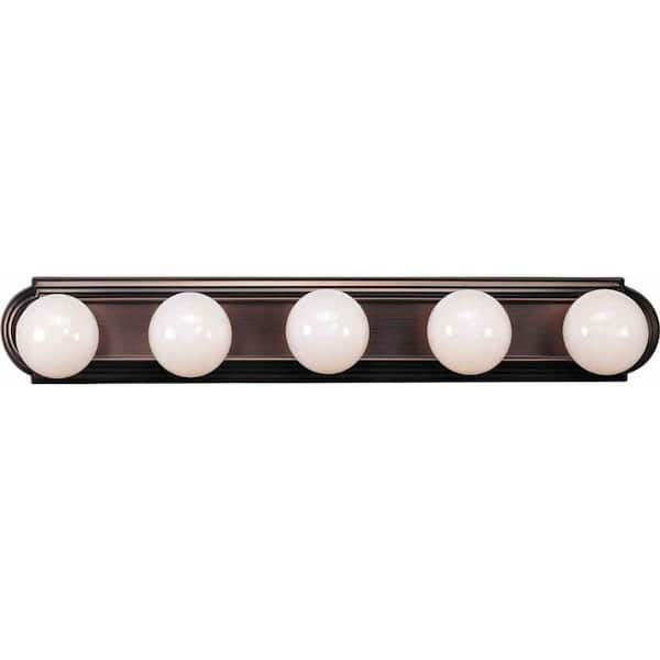 Volume Lighting 5-Light Indoor Antique Bronze Movie Beauty Makeup Hollywood Bath or Vanity Light Bar Wall Mount or Wall Sconce