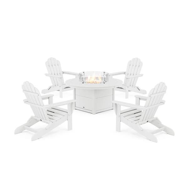 Trex Outdoor Furniture Monterey Bay Classic White 5-Pieces Plastic Folding Adirondack Patio Fire Pit Set