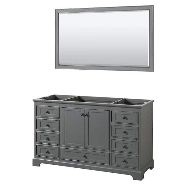 Wyndham Collection Deborah 59.25 in. W x 21.5 in. D x 34.25 in. H Single Bath Vanity Cabinet without Top in Dark Gray with 58 in. Mirror