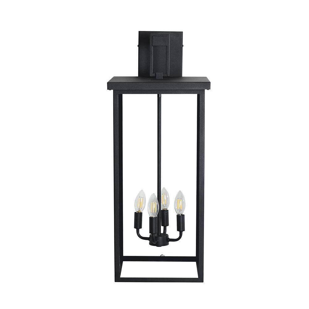 25.6 in. 4-Light Outdoor Black Metal Lantern Wall Sconce with Clear Glass, 4 E12 Bulb Socket, Weatherproof (No Bulbs) price history on PriceWatchPro