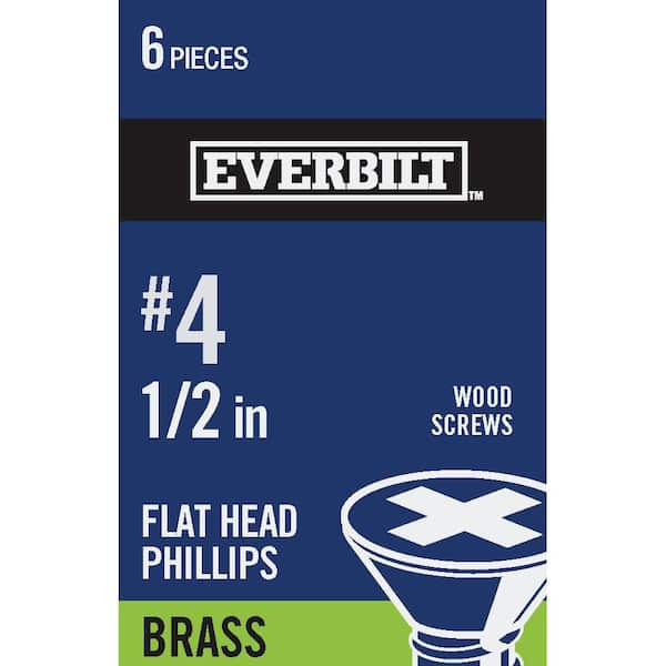 Everbilt #4 x 1/2 in. Phillips Flat Head Brass Wood Screw (6-Pack)