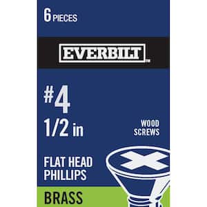 #4 x 1/2 in. Brass Phillips Flat Head Wood Screw (6-Pack)