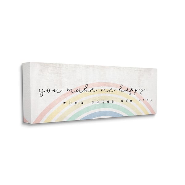 Stupell Industries "You Make Me Happy Rustic Rainbow Arches" by Daphne Polselli Unframed Country Canvas Wall Art Print 10 in. x 24 in.