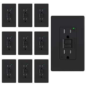 15 AMP 125-V Duplex Tamper Resistant Self-Test GFCI Outlet, with Screwless Wall Plate, UL&CUL Certified, Black (10-Pack)