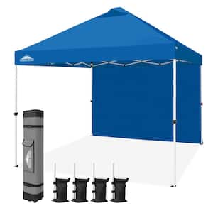 10 ft. x 10 ft. Commercial Ez Pop Up Canopy Tent Instant MarketPlace Canopies with 1 Zippered Removable Side Wall, Blue