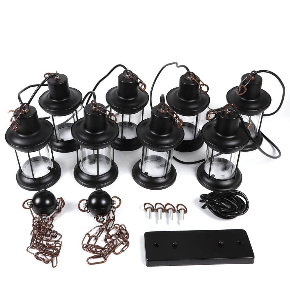 Rustic Brown Metal and Wood 8-Light Lantern Chandelier