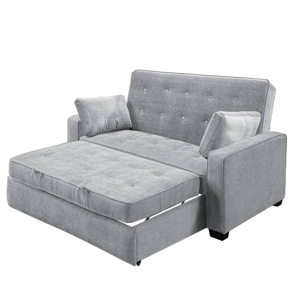 Light Gray Tufted Microfiber Convertible Loveseat Sofa