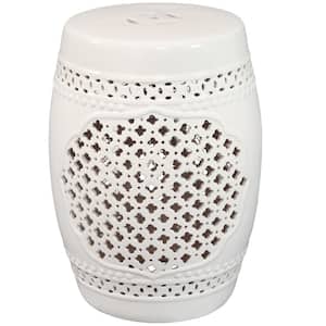 Sunnydaze White Round Ceramic Stone Outdoor Accent Table with Lattice Design