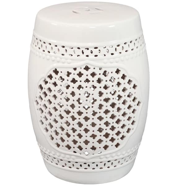 Sunnydaze Sunnydaze White Round Ceramic Stone Outdoor Accent Table with Lattice Design