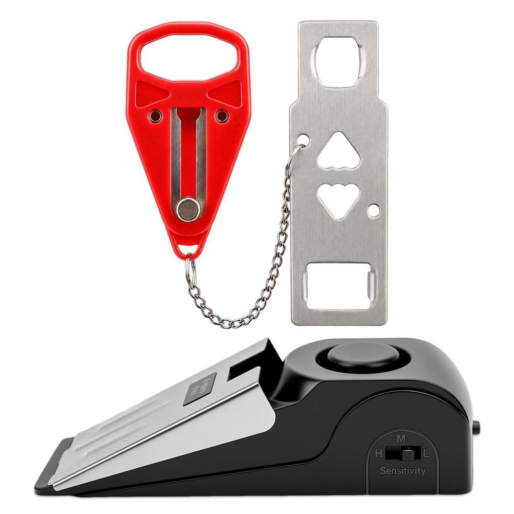 BeamBox 120dB Portable Door Lock and Door Stop Alarm with 3 Sensitivity Levels for Hotel Apartment Dorm Travel, (2-Piece Set)